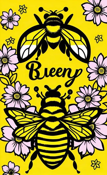 bee drawing with bees, vector illustration