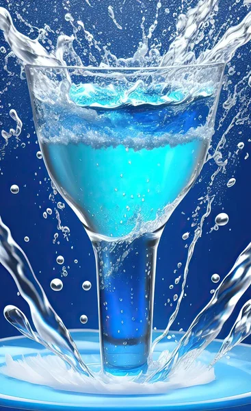 blue water splash with splashes on a white background