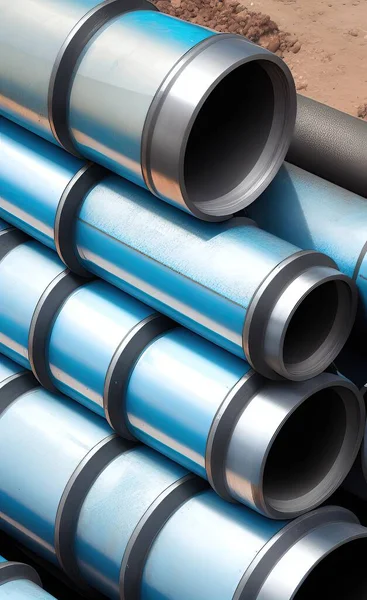 metal pipes and steel tubes on blue background