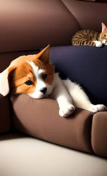 cute cat lying on sofa, pet dog, animal, pets, domestic animals, home concept