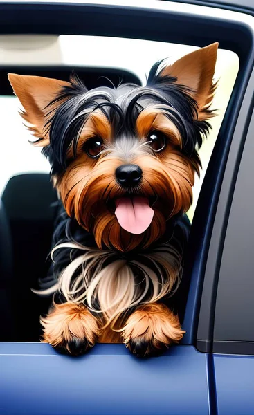 cute yorkshire terrier dog sitting on the car seat