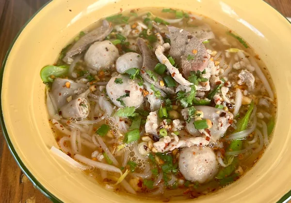 Soup Bowl Meatballs Noodles Vegetables — Stock Photo, Image
