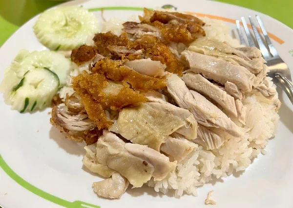 Boiled Chicken Rice Fried Chicken Thai Food — Stock Photo, Image