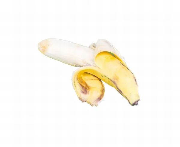 一张从香蕉上取下一口的照片 有一半吃过的香蕉放在桌子上 — 图库照片