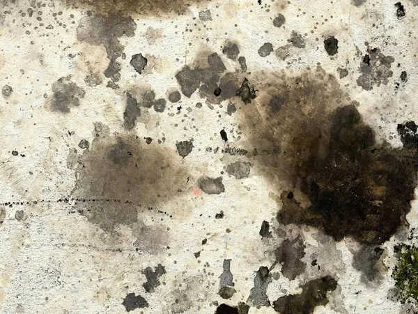 Bir sürü siyah noktası olan kirli bir duvarın, bir sürü siyah noktalı duvarın ve yangın musluğunun fotoğrafı..
