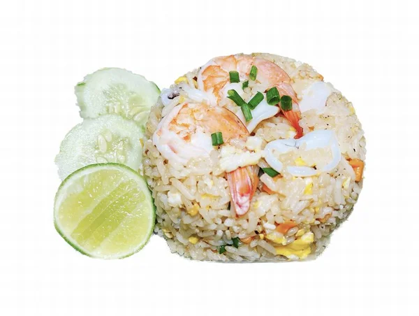 Eine Fotografie Von Einem Teller Reis Mit Garnelen Und Gemüse Stockbild