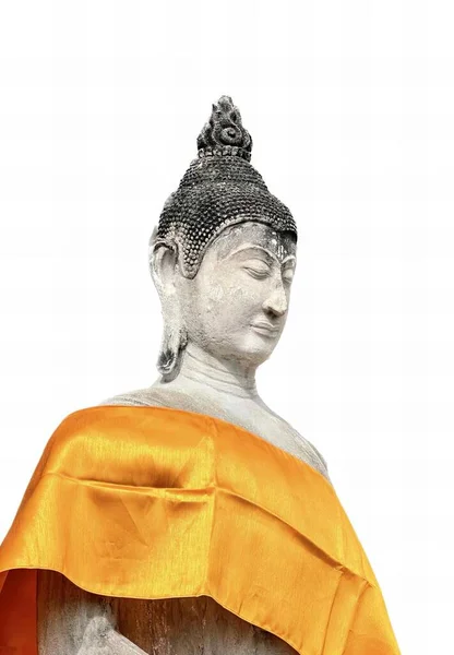 Fotografi Staty Person Med Gul Mantel Det Finns Staty Buddha — Stockfoto