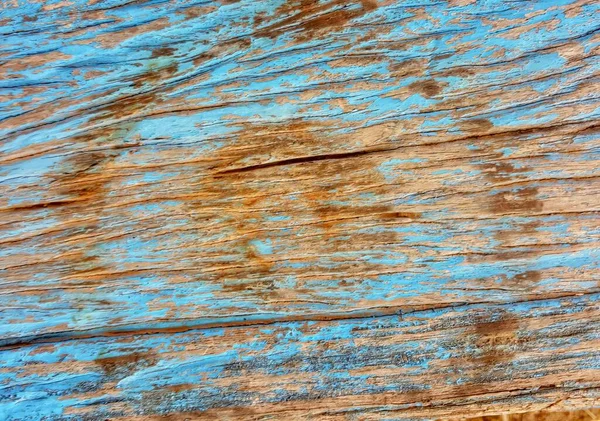 Uma Fotografia Uma Superfície Madeira Com Trabalho Pintura Azul Close — Fotografia de Stock