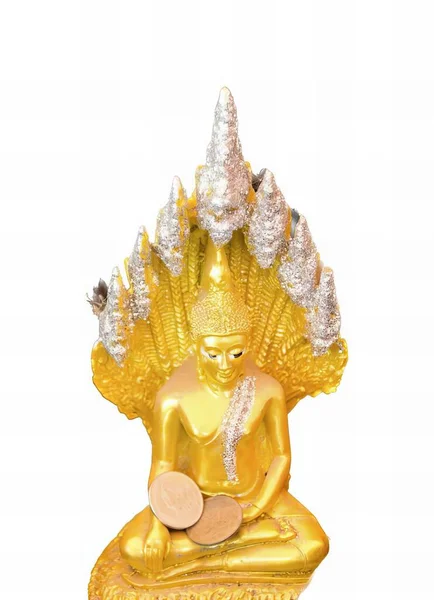 Фотография Статуи Человека Сидящего Золотой Тарелке Золотая Статуя Человека Сидящего — стоковое фото