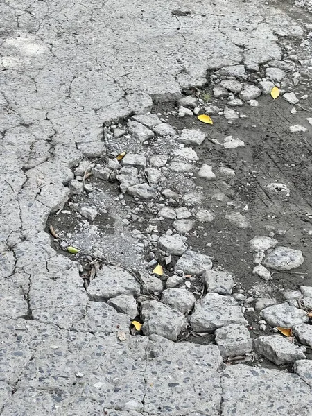 잎이있는 구멍의 도로의 중간에 구멍이 있습니다 — 스톡 사진