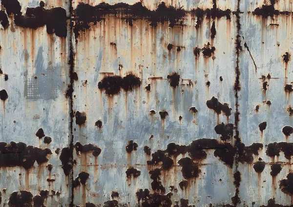 Una Fotografía Una Pared Metálica Oxidada Con Cielo Azul Fondo — Foto de Stock