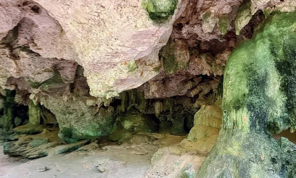 Una Fotografía Una Cueva Con Musgo Verde Creciendo Las Rocas — Foto de Stock