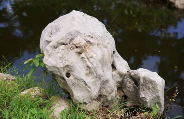 İçinde delikler olan, delikli bir kaya...