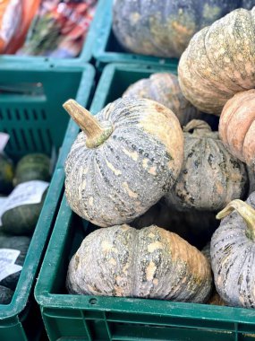 Yeşil sandıktaki kabak yığınının fotoğrafı..