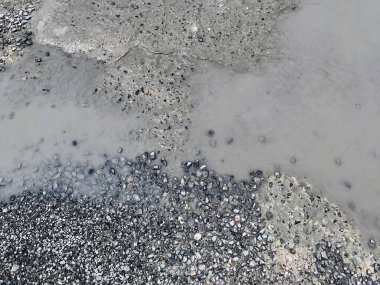 Bir yangın musluğu ve su birikintisi olan kirli bir caddenin fotoğrafı..