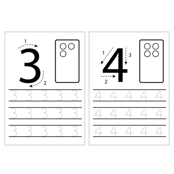 Cómo Escribir Número Practica Escribir Números Escritura Números Hoja Trabajo — Archivo Imágenes Vectoriales