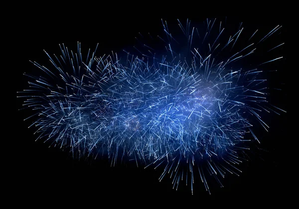 Beautiful blue fireworks display lights up the sky with dazzling display during New Year celebration. Abstract colored fireworks background with copy space. Celebration and anniversary concept