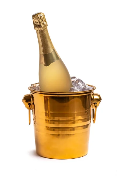 Пляшка Шампанського Відрі Льоду Ізольовані Білому Тлі — стокове фото