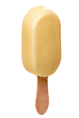 PNG. Tahta bir çubukta beyaz çikolata jöleli dondurma. İzole et