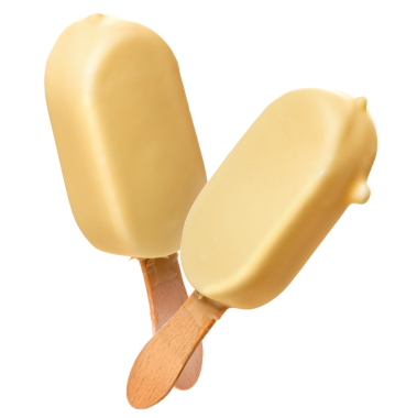 PNG. Tahta bir çubukta beyaz çikolata jöleli dondurma. İzole et