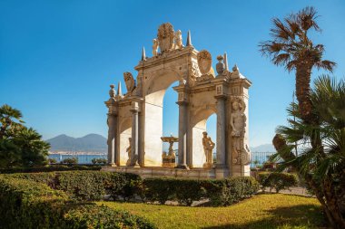 Naples, view of the Fontana del Gigante and Vesuvius clipart