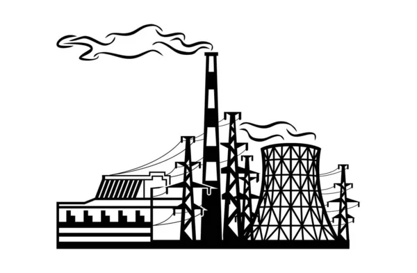 Ikona Elektrowni Cieplnej Tradycyjna Produkcja Energii Elektrycznej Wektor Przejrzystym Tle — Wektor stockowy