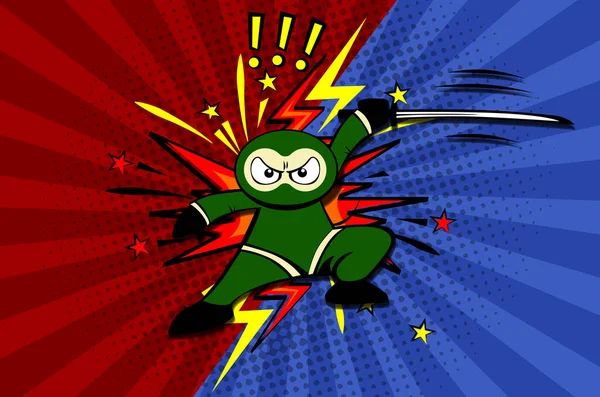 Peleador Ninja Dibujos Animados Contra Ilustración Vectorial Sobre Fondo Cómico — Vector de stock