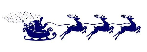 圣诞老人坐雪橇 圣诞树和驯鹿拉来的礼物的轮廓 透明背景下的矢量 — 图库矢量图片
