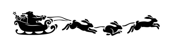 圣诞老人和兔子坐在雪橇上的轮廓 透明背景下的矢量 — 图库矢量图片