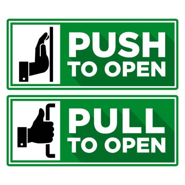 Push and pull to open door. Vector signs on transparent background clipart