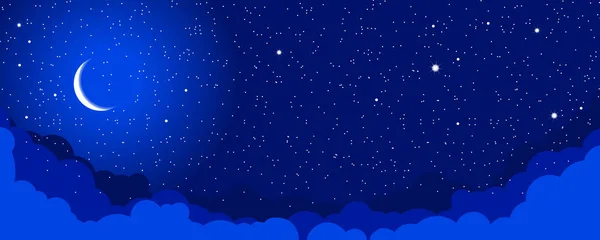 Cielo Nocturno Estrellado Con Nubes Media Luna Fondo Fantasía Vectorial — Archivo Imágenes Vectoriales