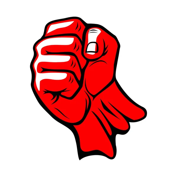 Mano Roja Hacia Arriba Con Puño Cerrado Símbolo Protesta Revolucionaria — Vector de stock