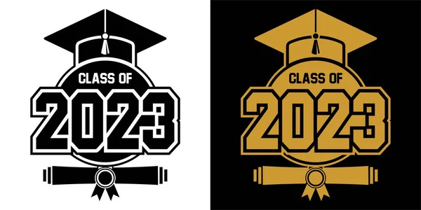 2023 Classe Intestazione Laureato Concetto Decorare Congratulazioni Laureati Della Scuola — Vettoriale Stock