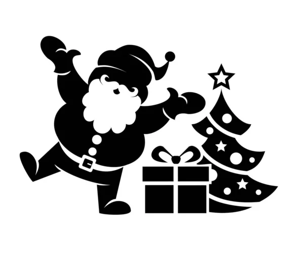 Santa Claus Está Bailando Cerca Del Árbol Navidad Con Regalos — Vector de stock