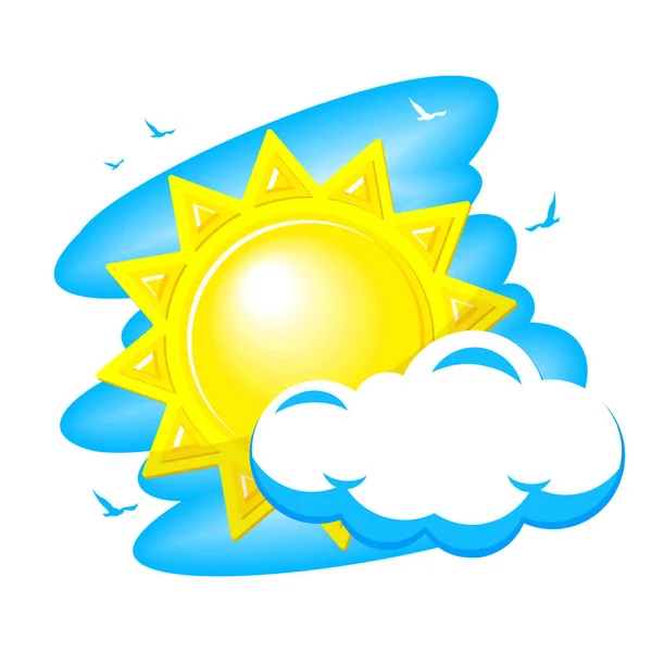 Sun Cloud Birds Blue Sky Artoon Style Icon Transparent Backdround — Vettoriale Stock