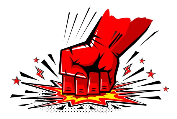 Explosive Blow Fist Strong Punch Drawn Comic Style Fist Punching — Stockvector