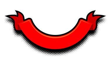 Kırmızı kurdele ikonu çizgi roman tarzında. Metin iletiniz için vektör şablonu