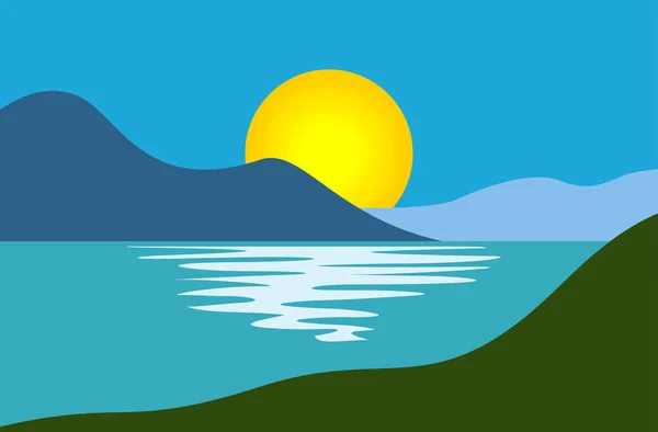 Πέτρες Θάλασσα Ηλιοβασίλεμα Στον Γαλάζιο Ουρανό Διάνυσμα Φόντου Στυλ Κινουμένων — Διανυσματικό Αρχείο