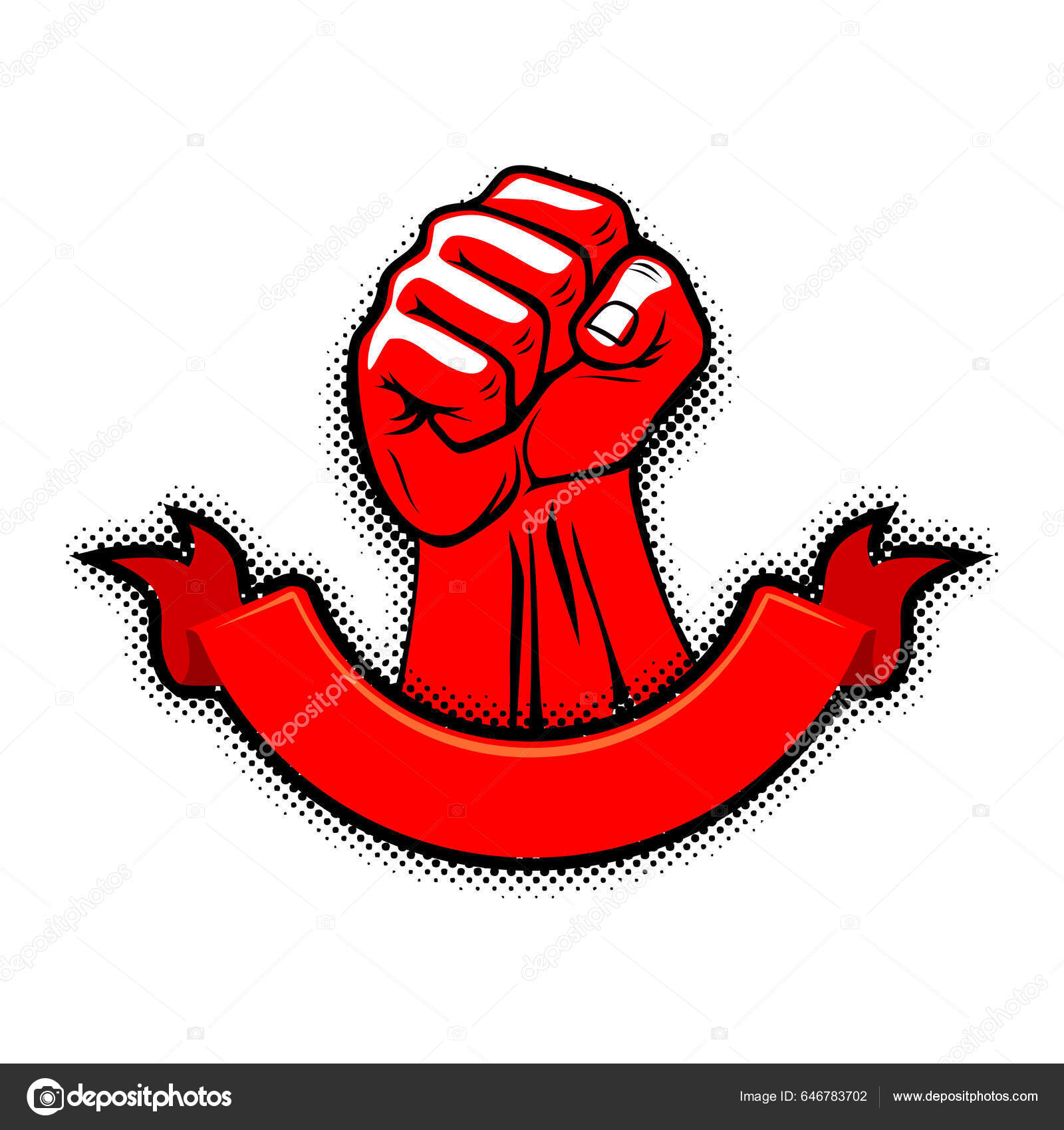 Hevet Knyttneve Med Rødt Bånd Til Teksten Din Vektorkonstruksjonselement  Retro stockvektor © Virtis #646783702, image size:1600x1700