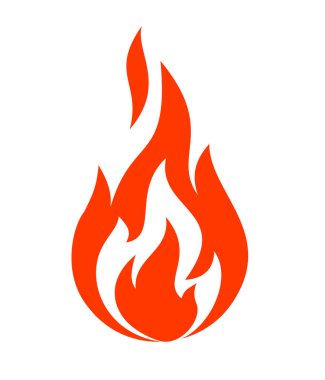 Red fire flame in flat design style. Vector icon on transparent background clipart