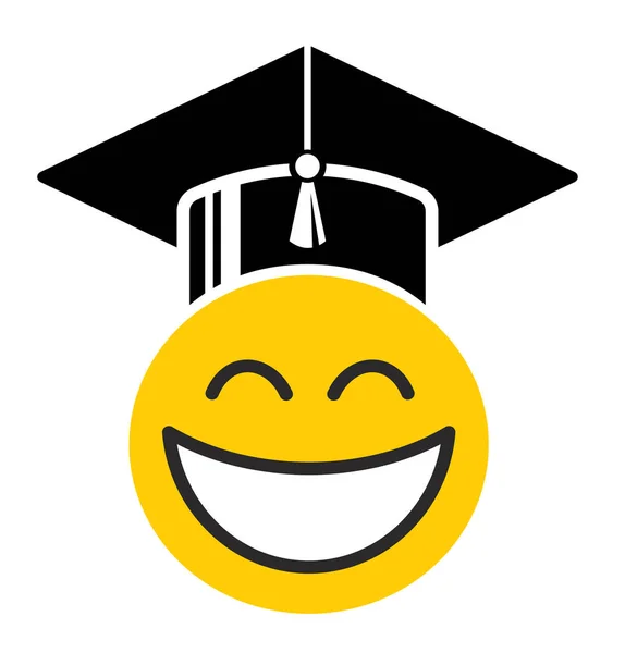 Χαμογελαστό Emoticon Καπέλο Αποφοίτησης Εικονίδιο Διανύσματος — Διανυσματικό Αρχείο