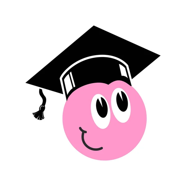 Emoticono Sonriente Rosa Con Gorra Graduación Icono Del Vector — Vector de stock