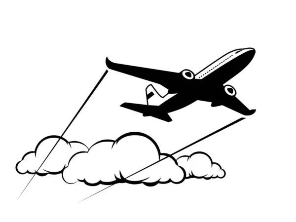 云层之上的平面 轮廓客机在天空中飞行 透明背景下的矢量图标 — 图库矢量图片