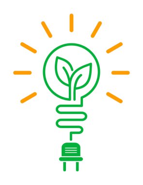 Enerji ikonunu yeşil şekillendirilmiş ampulle kaydet. Şeffaf arkaplanda vektör