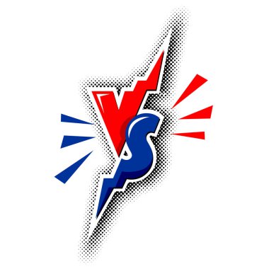 Comic VS ya da Versus şablonu. Şimşek ışını sınırına karşı, komik dövüş düellosu ve dövüş logosu. Şeffaf arkaplanda savaş çizgi filmi vektör simgesi