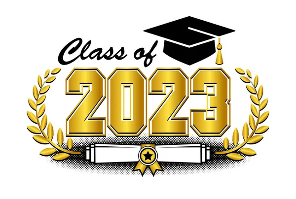 卒業証書 月桂樹の花輪と卒業キャップと大学院クラスのテンプレートのロゴ 透明な背景のベクトル — ストックベクタ