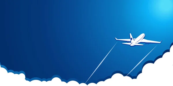 Nad Mraky Zvedá Bílé Letadlo Modré Obloze Šablona Pozadí Vektoru — Stockový vektor