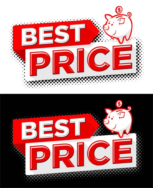 Uygun Fiyat Kırmızı Domuzcuk Kumbaralı Reklam Etiketi Şeffaf Siyah Arkaplan — Stok Vektör