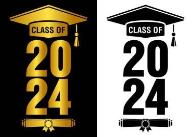 Lettering Class of 2023 for greeting, invitation card. Text for graduation design, congratulation event, T-shirt, party, high school or college graduate. Illustration, vector on transparent and black background