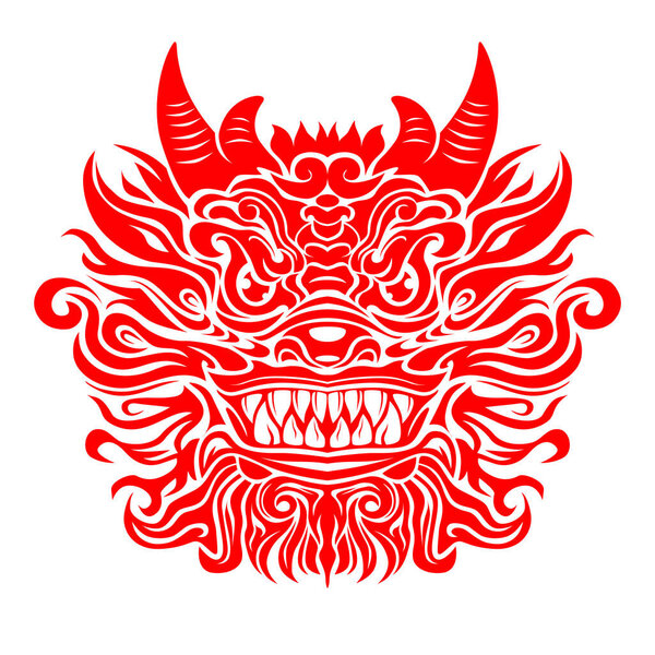 2024 символический год, традиционное лицо китайского дракона для поздравительной открытки, приглашение в стиле тату. Вектор на прозрачном фоне